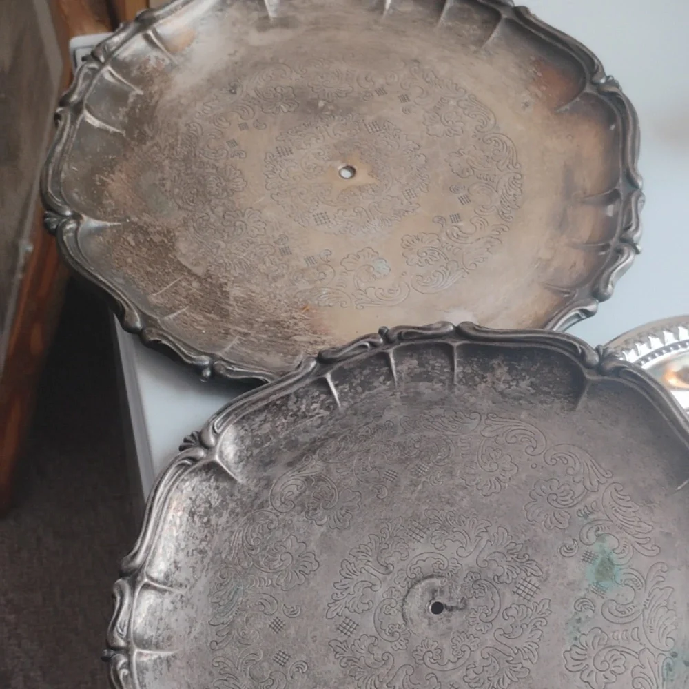 ⚜️ Silver ORNATE TIERED TRAYS with AGED PATINA